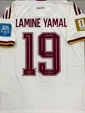 Spain Lamine Yamal #19 Men's White Football Jersey